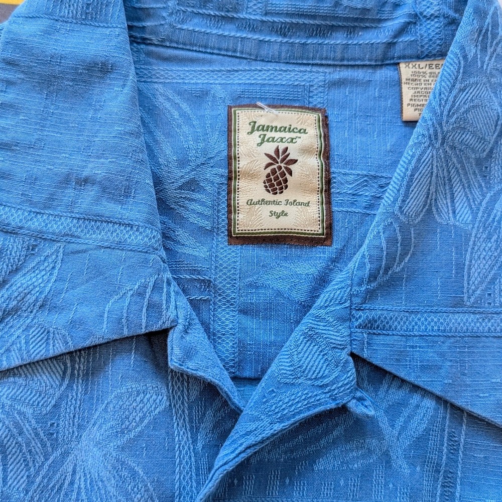 Jamaica Jaxx Mens XXL Blue Silk Jacquard Tropical Pineapple Camp Shirt XXL/EEG - Picture 4 of 7
